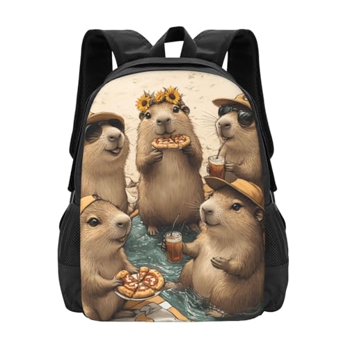 Image of Cute Capybara Print Backpack For Men Women Lightweight Daypack For Daily Commutes Business Travel Hiking