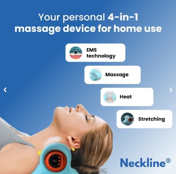 Miniatura 7 de Masajeador de cuello, masajeador de cuello 4 en 1 con amasado y calor 3D, tracción elástica cervical ajustable de 180 para aliviar el dolor, diseño