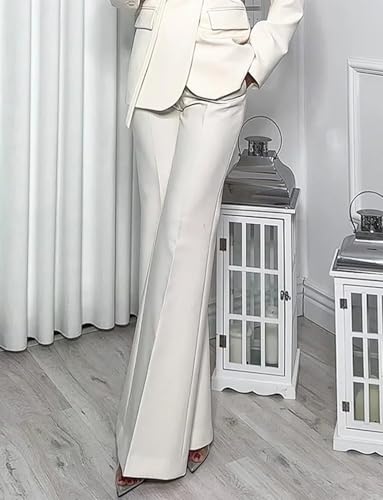 Women's Two Pieces Suit Notch Lapel Jacket Wide Leg Pants Wedding Formal Daily Tuxedos3