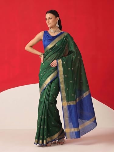 Image of Flosive Women's Kanjivaram Soft Cotton Banarasi Saree With Blouse Piece | Banarasi Sari For Women | Saree with Blosepiece