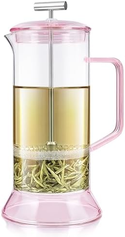 Teabloom Toulouse Borosilicate Glass Tea Press and Coffee Maker with No Plastic, 24-Ounce (700 mL) - Dawn Rose