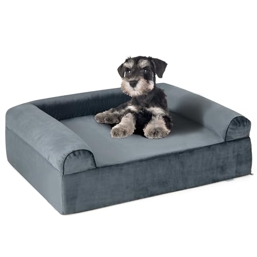 PETSITE Cama de gel refrescante para perros de tamaño grande, cama de espuma viscoelástica de 40 pulgadas de largo con refuerzos extraíbles y funda lavable, cama de apoyo para perros con parte