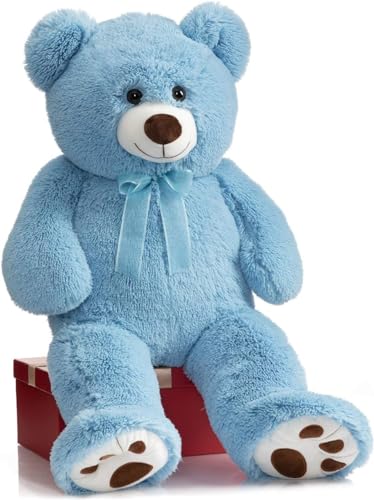 Image of RVA Teddy Bear Stuffed Animals, 3 Feet Big Sky Blue Stuffed Bear Plush Toy with Footprint, Gifts for Kids, Wife, Girlfriends on Christmas Birthday Valentine's Day, 36 inch