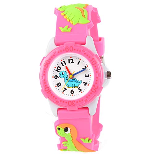 Venhoo Kids Watches Cute 3D Cartoon Waterproof Silicone Children Toddler Wrist Watch for 3-10 Year Girls Little Child-Pink Dinosaur