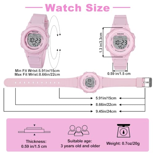 Image of SOCICO Kids Digital Watch 50M Waterproof & 7 Color Lights for Boys Girls