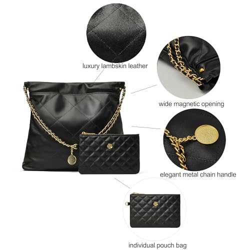 Quilted Leather Tote Bag for Women Large Shoulder Handbags Travel Work Purse