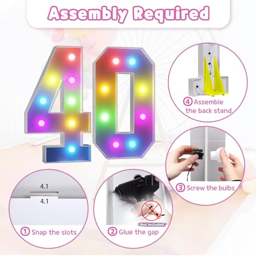 Image of Imprsv Colorful 3FT Marquee Numbers Light up Numbers 40 Birthday Decoration