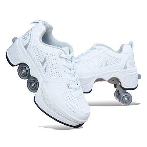 ZYQDRZ Tênis de polia ajustável com quatro rodas, sapatos multifuncionais dois-em-um, tênis de rolo