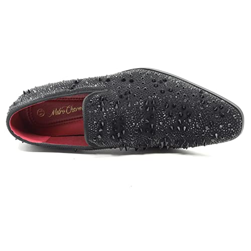 Men's Vintage Spike Rhinestone Designer Classic Smoking Dress Fashion Loafers Slip On Shoes EXOTIC-024