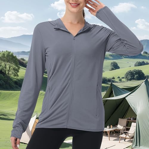 Women's Hoodies Zip Up Running Jacket Sun Protection Hooded Summer Quick Dry UPF 50+ UV Protection Jacket with Pocket Lightweight Athletic Slim Fit Hoodies Long Sleeve Top Sports Gym Full Zip Shirts - Image 3
