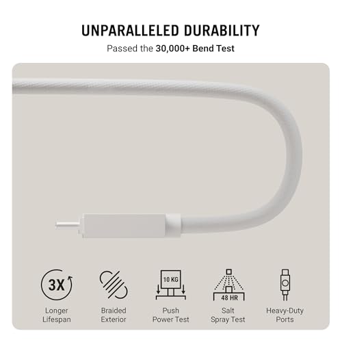 Image of DailyObjects POP 100W Kevlar Core Magnetic Charging Cable | USB Type-C| Fast Charging, 480Mbps Data Transfer | Compatible with Android & iOS Smartphones, Earphones, Tablet /Ipads, Macbook - White