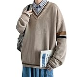 [NOLCCTN] メンズ セーター 冬服 vネックセーター チルデン ニット スクールセーター プルオーバー ゆったり カットソー カジュアル 通学 学園風 おしゃれ 秋 冬 MY398 (XL, カーキー)