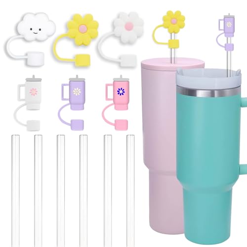 Straw Replacement for Stanley Cup Accessories - 6 Pcs Straw Covers for 6 Pcs Reusable Straws,Cute Silicone Covers Topper Cap Tips for Stanley 40 oz & Simple Modern Tumbler with Handle