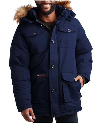 CANADA WEATHER GEAR Mens Parka Jacket - Heavyweight Insulated Water Resistant Winter Coat for Men with Faux Fur Hood, Size XX-Large, Navy