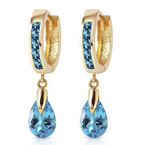 4.2 Carat 14k Solid Gold Huggie Earrings Dangling Blue Topaz2