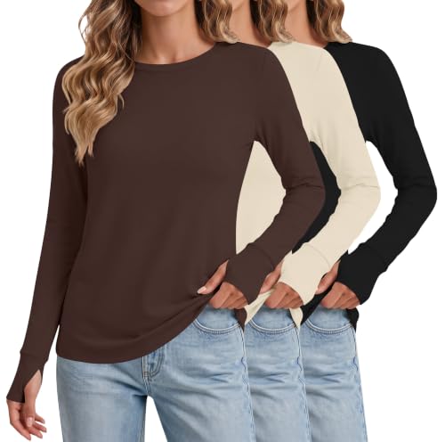 Ekouaer Long Sleeve Shirts for Women Crew Neck Tops Fall Clothes 3 Pack M - image 1