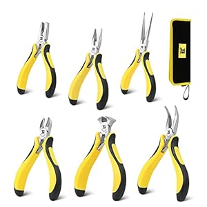 BOSI TOOLS 6-piece Mini Pliers Set, Needle Nose Pliers, Diagonal Pliers, Long Nose Pliers, Bent Nose Pliers, End Cutters and Linesman Pliers, with Storage Pouch Making Craft Electronic Repair