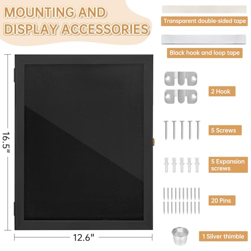 WELIDAY 16x12 Pin Display Case Pin Collection Display Case with 98% UV Protection Acrylic Door for Military Medals, Jewelry Pins, Pin Gift, Insignia Ribbons, Beach Tags, Pin Collectibles