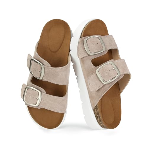Genuine Leather Platform Sandals for Women Comfortable Summer Beach Slides Sandals with Double Adjustable Buckle3