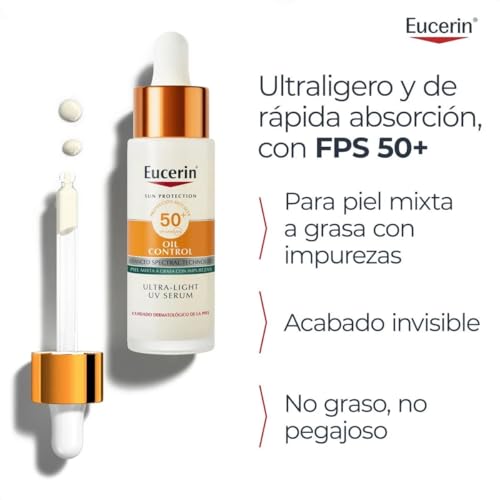 Miniatura 4 de Eucerin Sun Face Oil Control Sérum Facial UV FPS50+ 30ml - Protector Solar Facial 50 Ligero y Matificante - Sérum con Protección Solar 50+ y Complejo Anti-Polución - Invisible - Piel Mixta/Grasa