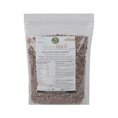 Image of GreenHabit Horse gram Flakes - 500g Nutritious and Gluten-Free Flakes Kulthi poha Flakes Cold Cereal - High Protein Breakfast Vegan (Horse Gram Flakes, 500 gm)