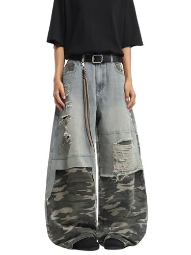 Image of DFGIGT Mens Baggy Jeans Wide Leg Denim Pants Y2k Loose Fit Streetwear | Hip Hop,Vintage 2000s,Jinco Jeans,Straight Leg,5 Pockets
