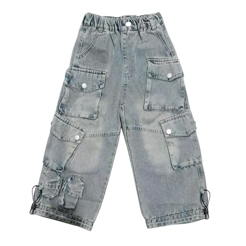 Boys Cargo Jeans Baggy Trousers Wide Leg Jeans Demin Pants with Pockets Kids Casual Distressed (Light Blue, 11-12 Years)3
