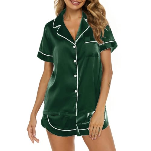 Pyjama 2 pièces en satin short et chemise manches courtes pour nuits d'été