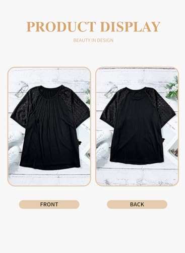 Eytino Plus Size Tops for Women Summer Lace Short Sleeve Crewneck Loose Casual Blouse Tunic T Shirts(1X-5X)4