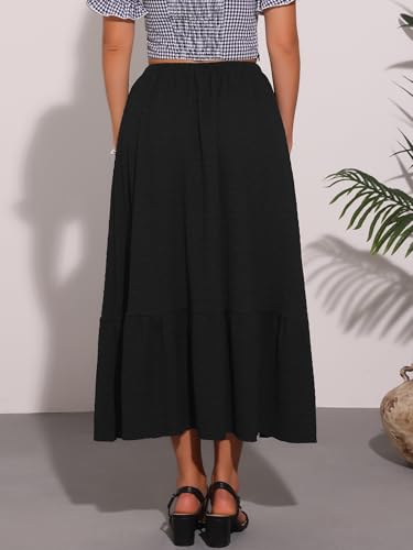 Allegra K Summer Maxi Skirt for Women's Elastic High Waist Flowy Tiered A-Line 2025 Beach Casual Long Skirts3