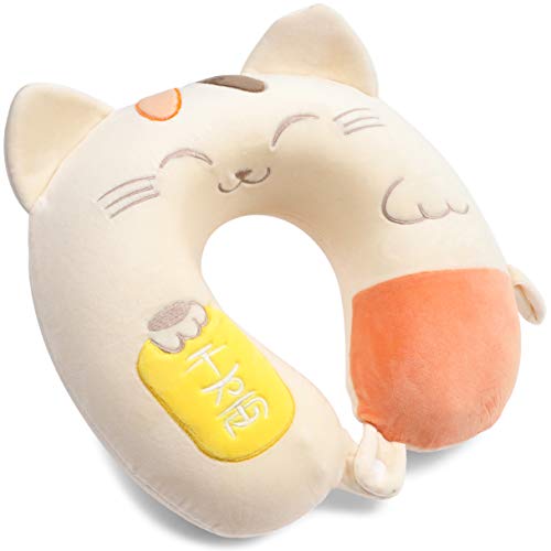 Juvale Kid's Cat Travel Pillow, Memory Foam, for Airplanes, Car Rides, Train Commutes (11.8 x 11.8 x 3.9 in)