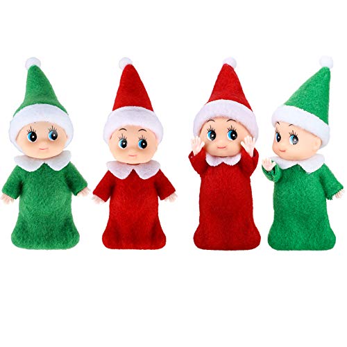 Aoriher 4 Pieces Christmas Elf Doll Christmas Baby Twins Elf Boy and Girl Baby Twins Dolls Christmas Miniature Accessories 2 Colors for Xmas Decorations Advent Calendars and Stocking Stuffers