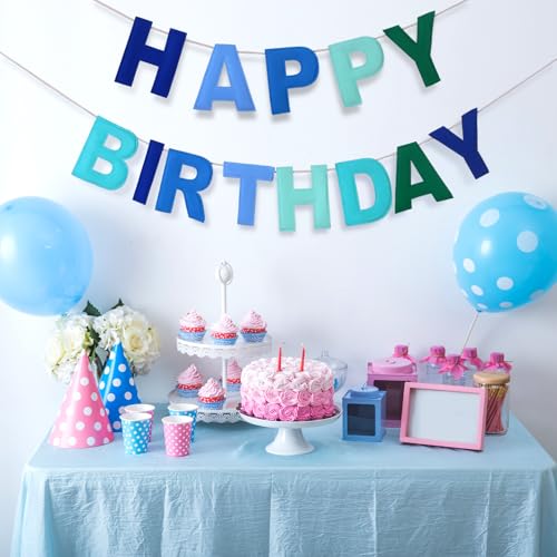 Image of Mindsoft Felt Happy Birthday Garland Rainbow Banner Reusable Happy Birthday Sign Party Supply for Party Decor(Blue Color,Normal)