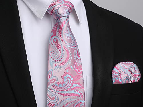 Image of HISDERN Ties for Men Paisley Tie and Pocket Square Woven Classic Floral Mens Ties Handkerchief Set Wedding Party Necktie