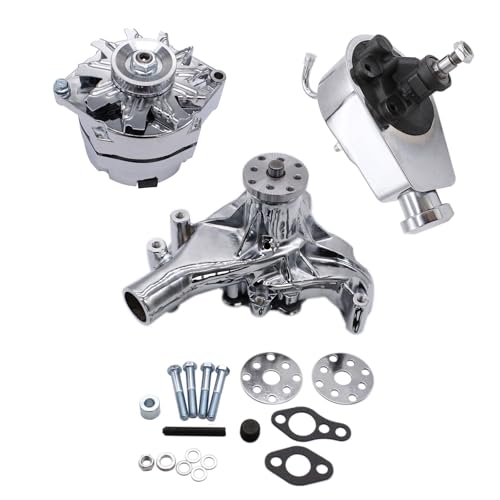 BestParts Aluminium Chrome Long Water Pump Power Steering Pump Chrome Alternator with Brackets and Bolts Kit Compatible with Small Block Chevy LWP SBC 283 327 350 400 V8 Engines by BestParts - Used condition - Image 2