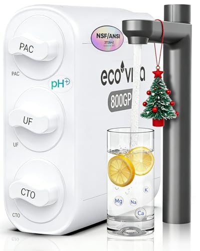 Ecoviva 0,01μm Ultra-Filtrations Untertisch Wasserfiltersystem - 4-stufige 800GPD Hohe Kapazität Untertisch Wasserfiltration mit Wasserhahn - Kein Abwasser - Reduzieren PFAS, PFOA/PFOS