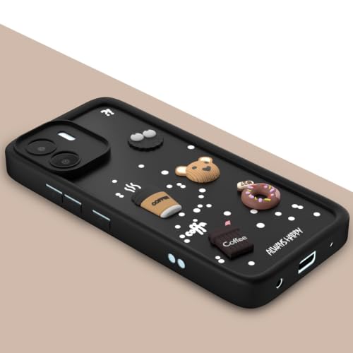 Image of Bintage Cute Fun Taddy Cartoon 3D Ball Bear Milk Donut Coffee Cup Silicon Case Full Body & Camera Protection Back Cover Compatible for Vivo Y01 - Black