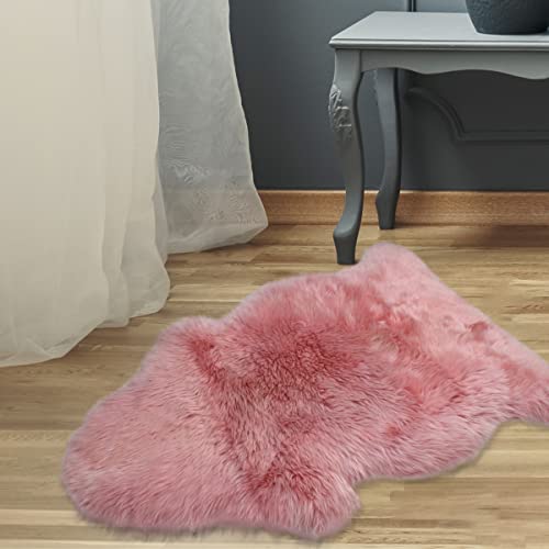 OKAYDA Premium Natural New Zealand Sheepskin Area Rug for Home Decor Plush Soft Fluffy Throw Rug for Bedroom Living Room Sofa Floor Single Pelt (2x3.1ft,Pink)