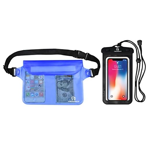 Freegrace Premium Waterproof Pouch Set with Waist/Shoulder Strap - Best Way to Keep Your Phone and Valuables Dry and Safe - Perfect for Boating Swimming Snorkeling Kayaking (Blue + Waterproof Case)