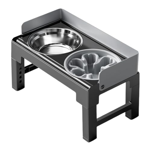 犬 ご飯台 高さ調節可能 ペット用フードスタンド - 5段階高さ調整(21〜29cm) 猫 餌入れ 対応 早食い防止 食器 用 滑り止め設計 大容量ダブルボウル
