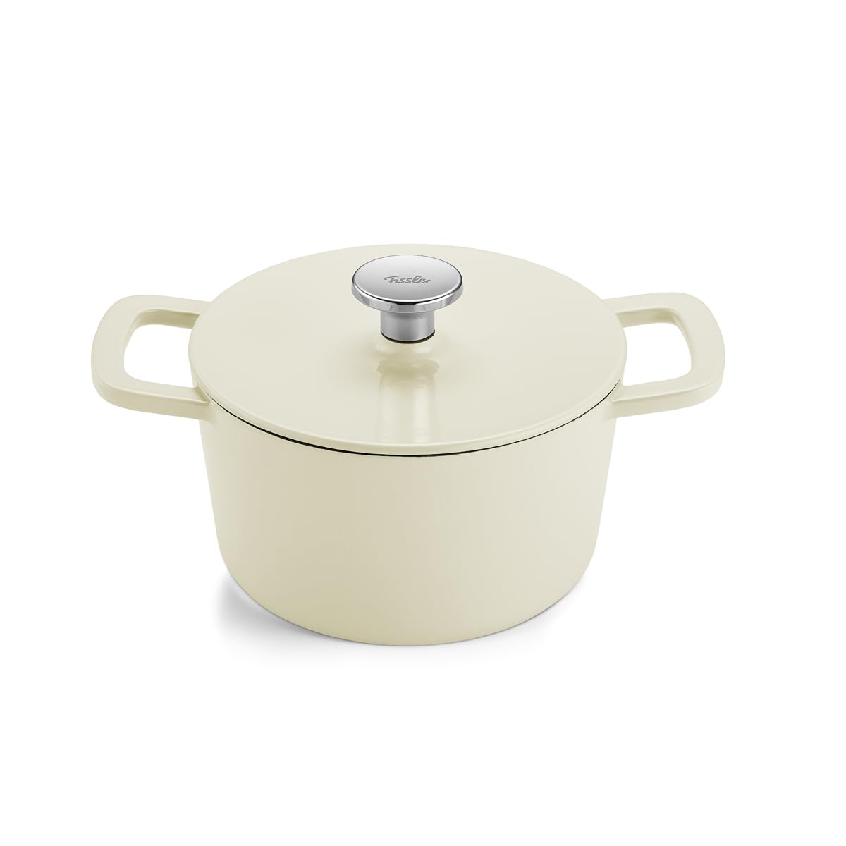 Fissler Collezione Moments, Rostiera in Ghisa Smaltata, Rotonda Diametro 20 cm, Pentola in Ghisa, Funzione Cocotte Aromastar, Compatibile Induzione, Bianco Avorio