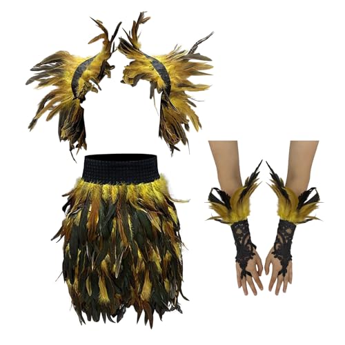 Disfraz de cosplay con falda y guantes de hombro amarillos XXL