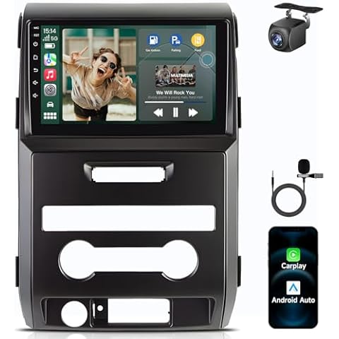 Car Radio Stereo for Ford F150 2009-2012: [𝟏𝟐𝟖𝟎*𝟖𝟎𝟎 𝐇𝐃] 9 inch Touch Screen Head Unit Replacement with Backup Camera — Upgrade 5G WiFi Wireless Carplay GPS Bluetooth FM SWC (for Manual AC) Cover