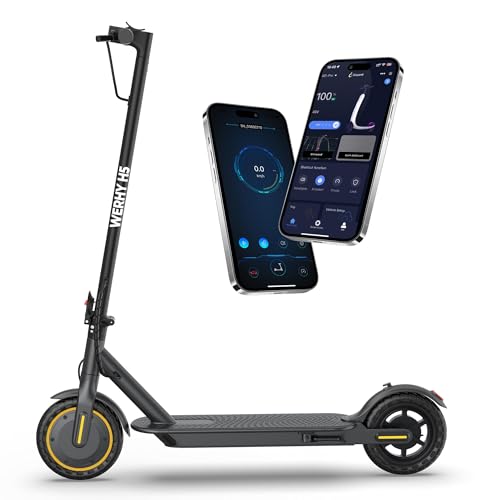 Electric Scooter with 350W Brushless Motor, 19 MPH Max Speed, 15 Miles Range, 8.5' Solid Tire, 3 Speed Modes, Cruise Control, Portable Commuter Escooter with APP, Dual Brake & E-Lock