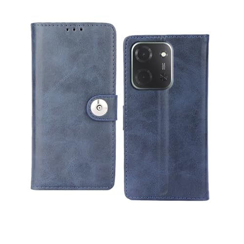 Image of amazon basics Poco C85 5G Flip Cover | Card Pockets Wallet & Stand | Flip Cover for Poco C85 5G (Blue Button)