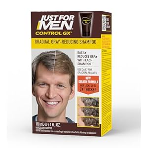 SHAMPOO Just for Men Control GX Grey Reducing for Lighter Shades of Hair, Blonde to Medium Brown, Gradual Hair Color with Keratin, 4 Fl Oz – Pack of 1 (Packaging May Vary)