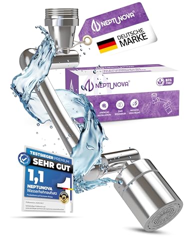 NEPTUNOVA® Wasserhahn Verlängerung 1440 Grad schwenkbar - Wasserhahn Aufsatz für Küche & Bad - universeller & Wasser sparender Perlator aus verchromten Messing - BPA Frei
