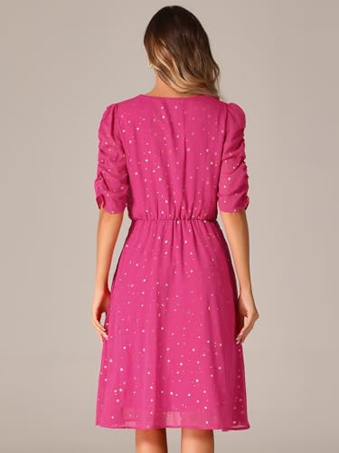 Image of Allegra K Chiffon Dress for Women's Metallic Stars Ruched Sleeve V Neck A-line Dress