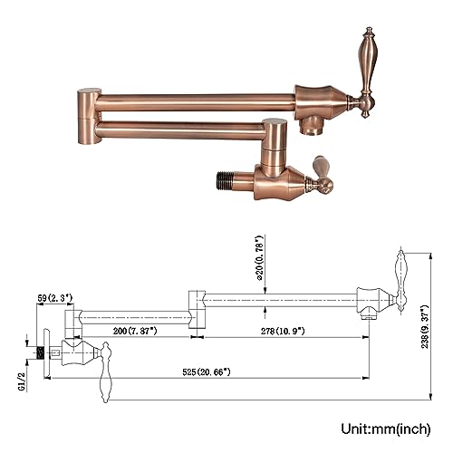 Ct Copper Tailor AF6232-5-BC Pot Filler Faucet Wall Mount Brushed Copper, Ct Copper Tailor Brass Kitchen Sink Pot Filler Faucet Single Hole Two Handles Folding Stretchable Joints Swing Arm thumb #2