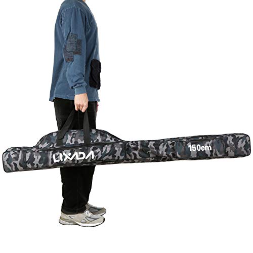 Lixada Fishing Rod Case 3 Layers Oxford Fishing Rod Bag Portable Folding Fishing Rod Carrier Case Fishing Reel Tackle Storage Travel Bags(90Cm/120Cm/150Cm) (Camouflage, 150Cm) #TOP2